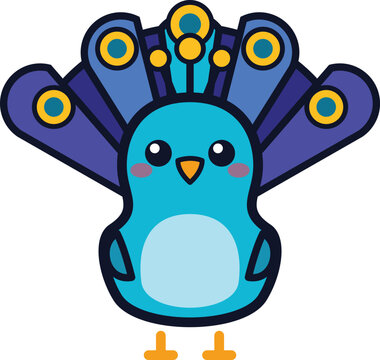 Cute Baby Peacock Flat Vector Icon Illustration, Little Peachick Character Isolated on White Background