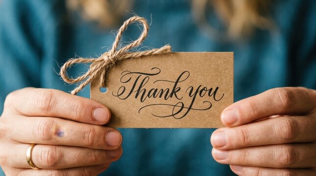 Hands Holding Rustic Thank You Kraft Tag