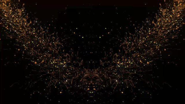 Sparkling comet tail made of golden glitter particles, radiant star dust flowing in motion, mystical light swirl, bright flare streak, dark backdrop, seamless looping visual effect,4k