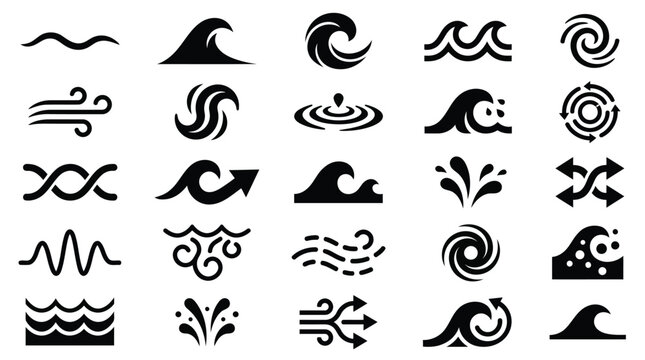 Set of water, wave, and wind icons, simple vector design