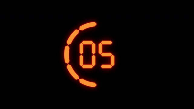 Ten second orange neon segmented circular countdown timer on transparent background for digital interface