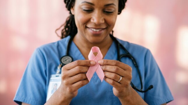 Female Nurse Supporting Breast Cancer Awareness