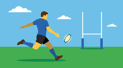 Naklejka premium Rugby Player Kicking Ball For Conversion Attempt