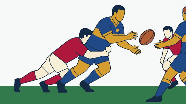 Rugby Player Offloading Ball In Tackle Contact