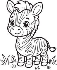 Obraz premium A cute little baby zebra line art illustration designed for a kids coloring page isolated on a plain transparent background