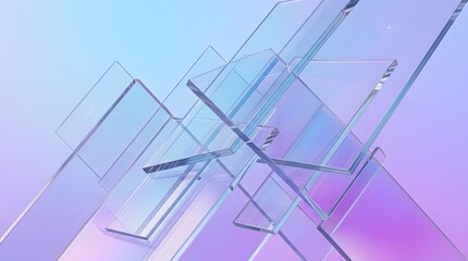 Fototapeta premium Abstract background with overlapping transparent glass rectangles and soft blue and purple gradient light reflections