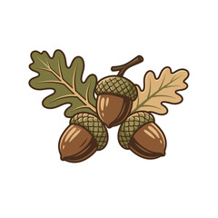 Halloween Cute cartoon acorn set, autumn oak nut illustration, retro vintage style, harvest season natural design, leaf and branch vector icon isolated on White Background editable SVG © Hasan Studio