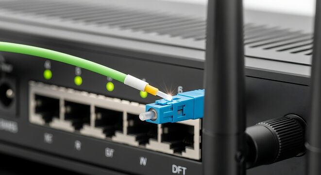 Bright Green Cable Plugged Into Blue Ethernet Port in Router