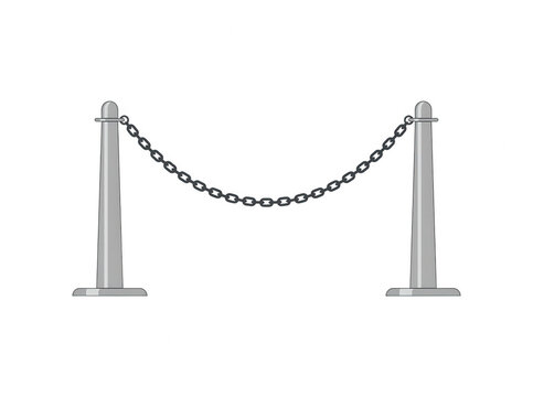 Postes de delimitaci&oacute;n de metal con cadena colgante para control de multitudes y gesti&oacute;n de filas en eventos o espacios p&uacute;blicos, dise&ntilde;o minimalista aislado sobre fondo blanco.