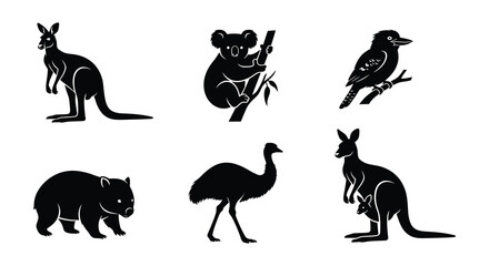 Obraz premium Kangaroo silhouettes with joeys depict australian wildlife in a vector illustration