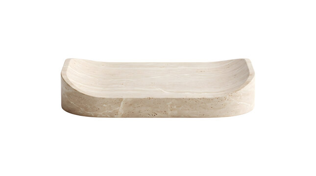 Minimalist beige travertine stone soap dish isolated on transparent background