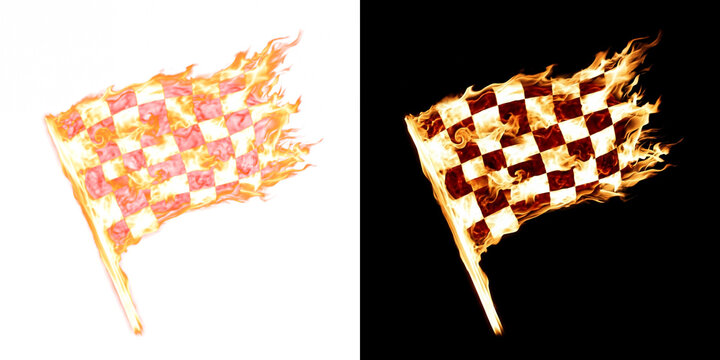 Single Waving Fire Checkered Racing Flag Burning Effect Cutout with Real Transparency