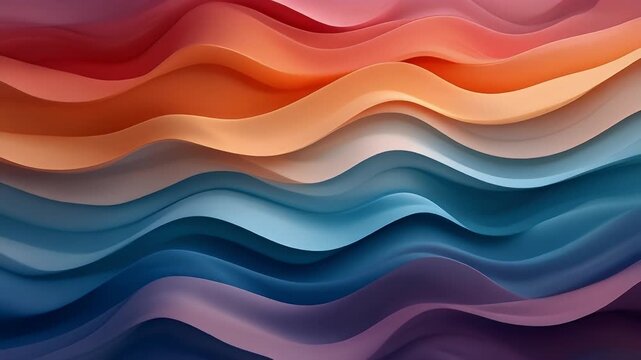 Abstract wavy layers of orange, blue, and purple create a soothing, organic background.