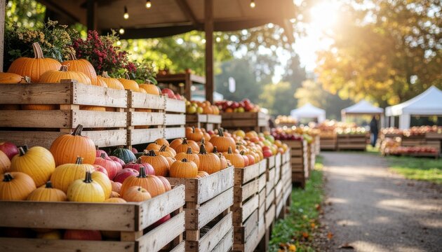 Autumn Pumpkin Patch Display at a Local Farmers Market.
