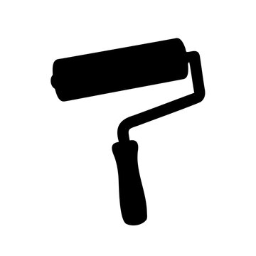 Black paint roller on white background - A sleek black paint roller with handle ready for painting or decorating tasks, depicted in a clean and simple style.