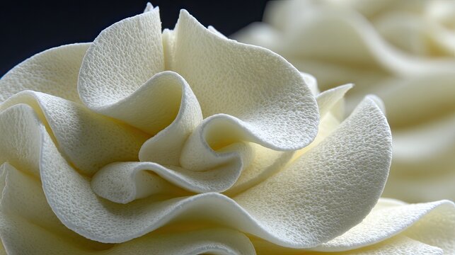 Close-up of creamy, textured frosting swirls