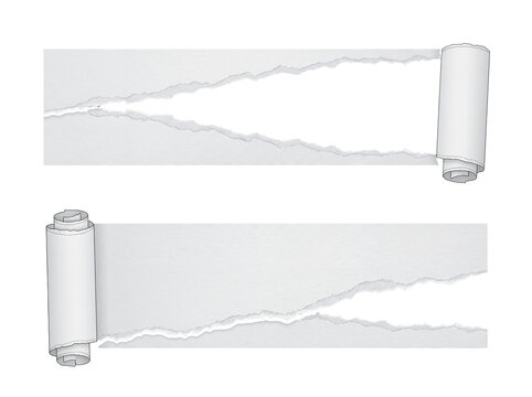 Set of horizontal ripped paper banners with rolled edges and rope tie detail