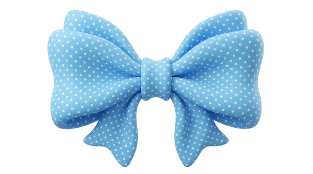 Un joli n&oelig;ud papillon bleu clair avec un motif &agrave; pois blancs, isol&eacute; sur un fond blanc pur, id&eacute;al pour des d&eacute;corations de cadeaux, des cartes de v&oelig;ux ou des projets cr&eacute;atifs festifs.