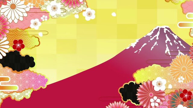 Mount Fuji with Japanese Floral Motifs 4K