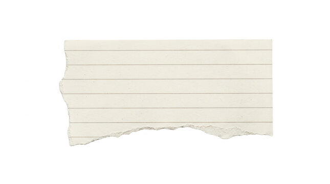 Un morceau de papier lign&eacute; beige d&eacute;chir&eacute; avec des bords irr&eacute;guliers, isol&eacute; sur un fond blanc pur, parfait pour des notes, des rappels ou des &eacute;l&eacute;ments de design cr&eacute;atifs.
