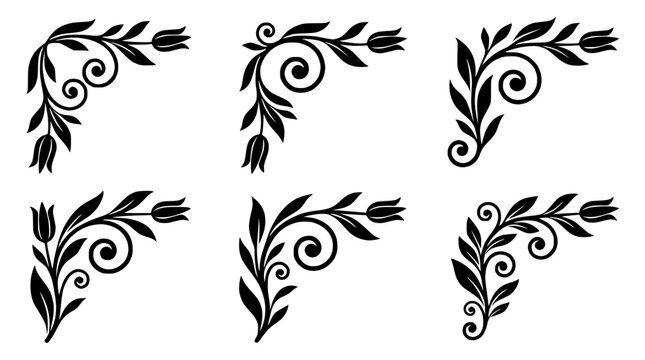 Elegant Floral Corner Flourishes Set Decorative Design Elements