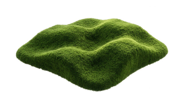 Une petite colline de gazon vert luxuriant et textur&eacute; isol&eacute;e sur un fond blanc pur, id&eacute;ale pour des concepts de design &eacute;cologique, de jardinage ou de paysagisme cr&eacute;atif.