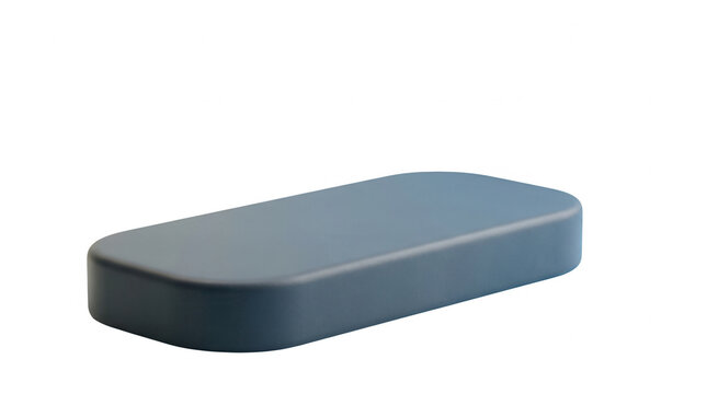 Un socle rectangulaire bleu aux coins arrondis isol&eacute; sur un fond blanc pur, id&eacute;al pour la pr&eacute;sentation de produits, le design minimaliste ou les maquettes publicitaires.