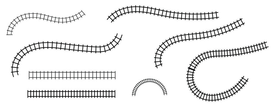 Train track line route pattern. Railway rail 3D road circle icon. Train Tracks Silhouette. Railway Line and Rails Icon Set Vector and PNG  Flat vector illustration isolated on white background.