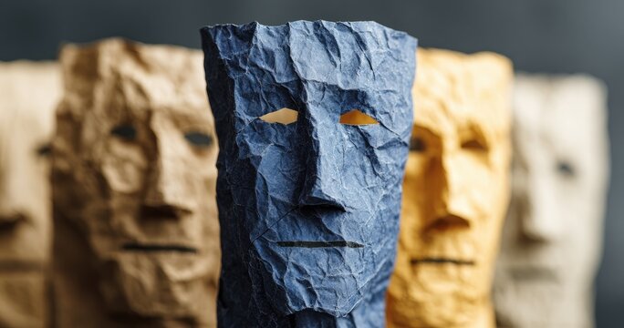 Close-up of crumpled paper masks