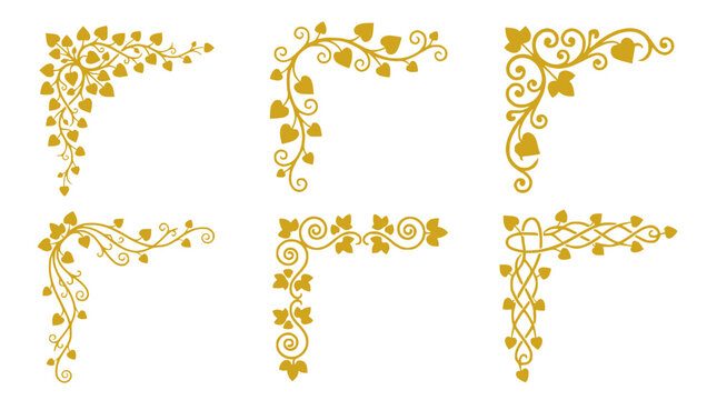 Elegant Golden Floral Corner Ornaments Decorative Flourishes