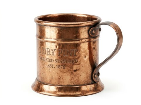 Rustic copper mug still life on dark surface background