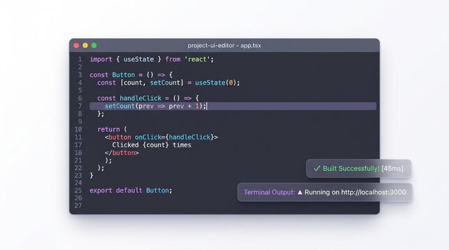 Modern Software Development Interface Displaying Functional React Programming Code on a Clean Dark Editor Theme
