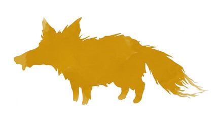 Fototapeta premium Illustration artistique minimaliste d'un renard doré stylisé avec une texture d'aquarelle sur un fond blanc pur, idéal pour des projets de design graphique créatif.