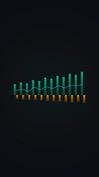 Clean 4K textless dual-axis revenue versus expense bar trend chart featuring upward emerald revenue bars, downward amber expense bars, net margin trend curve line with clip-path suspense reveal, and d