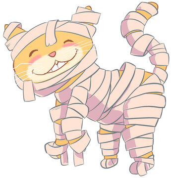 Cute Zombie Cat Halloween Character Illustration