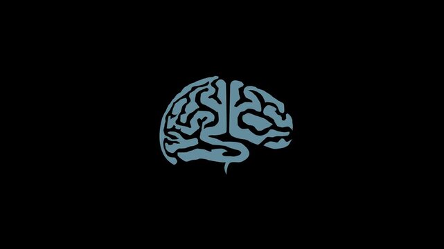 Computer generated icon of the human brain with neon light running through the meanders. 3d rendering