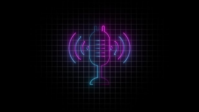 Animation of neon sign Microphone signal icon isolated. Animated microphone icon. Animation 4k. Voice recording podcast mic microphone button icon animation.