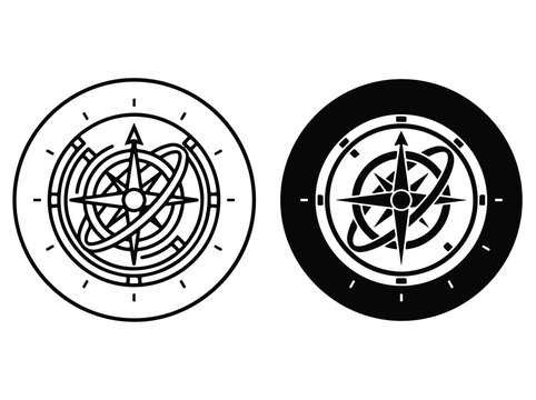 Gyrocompass Navigation Dial Icons for Maritime Shipping Port Infrastructure Black White