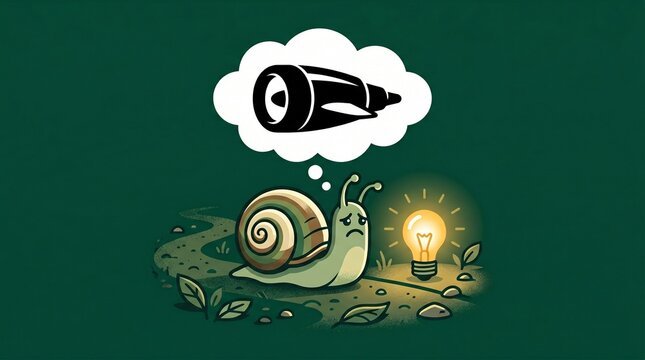 Snail On Path Glowing Lightbulb Jet Engine Thought Bubble Green Background Vector Illustration