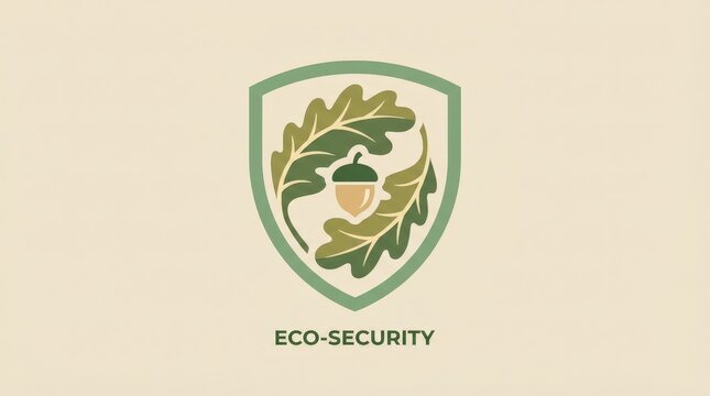 Eco-Security Logo: Shield with Oak Leaves, Acorn, Nature Protection-(Logo Eco-Security: Perisai dengan Daun Ek, Biji Ek, Perlindungan Alam)