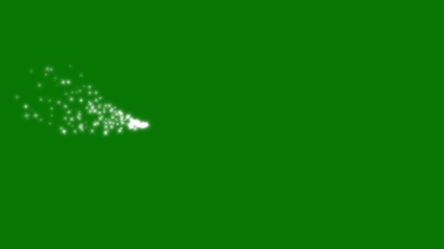 Smooth glowing star streak trail animation, white glitter particle dust, magic sparkle wand burst transition overlay, fantasy light motion graphics on green screen background. 4k