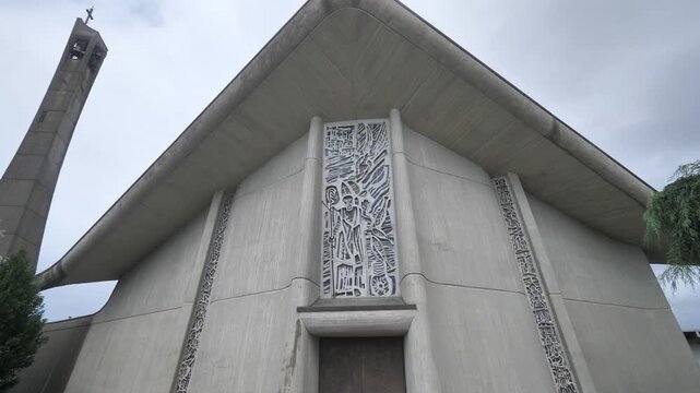 Facade church San Zenone Vescovo e Martire in Valtrighe, Bergamo, Italy
