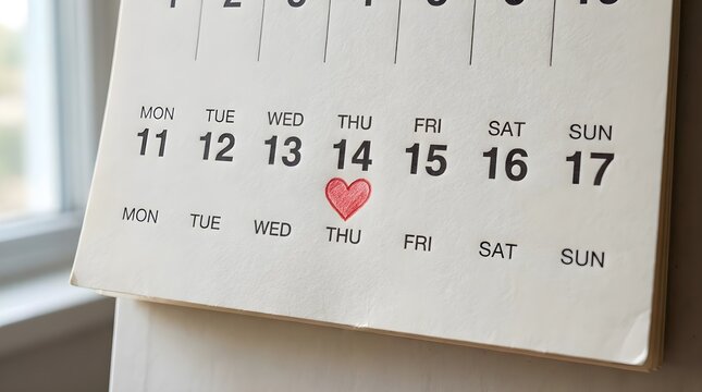 September Wall Calendar with Heart Icon Close Up