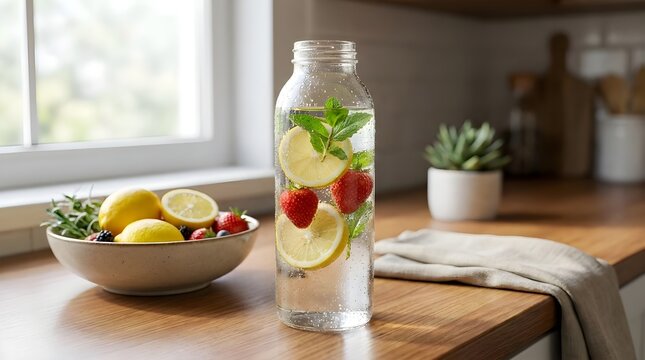 Reusable Water Bottle with Fresh Fruit Sustainable Lifestyle