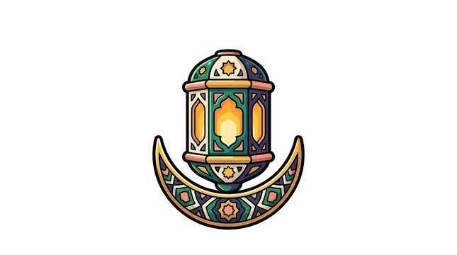 Vector illustration of an ornate Ramadan lantern with a crescent moon decorated in traditional Islamic geometric patterns