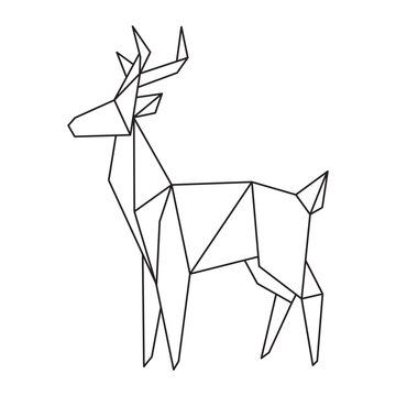 Deer origami paper line art on white background