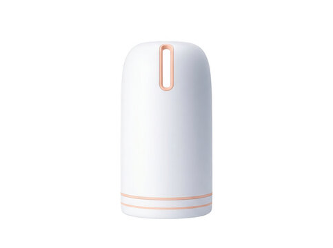 Umidificador de ar port&aacute;til e minimalista com design moderno em branco e detalhes em tom de cobre, isolado em fundo branco para uso em decora&ccedil;&atilde;o de interiores ou bem-estar.