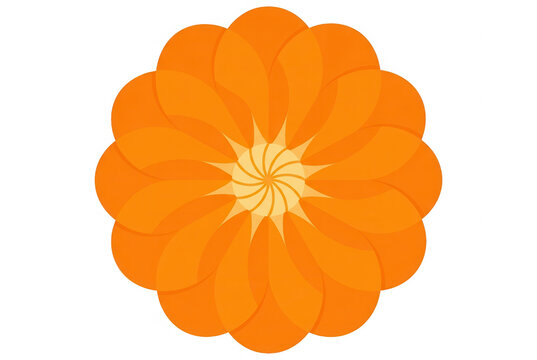 Design gr&aacute;fico abstrato com padr&atilde;o floral laranja em forma de mandala geom&eacute;trica sobre fundo branco, ideal para elementos decorativos, logotipos ou ilustra&ccedil;&otilde;es conceituais modernas.