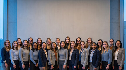 Obraz premium Large group of diverse women professionals in modern office building interior
