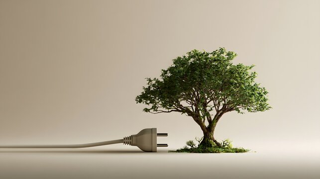 Baum mit Stromstecker als Symbol f&uuml;r gr&uuml;ne Energie und Nachhaltigkeit